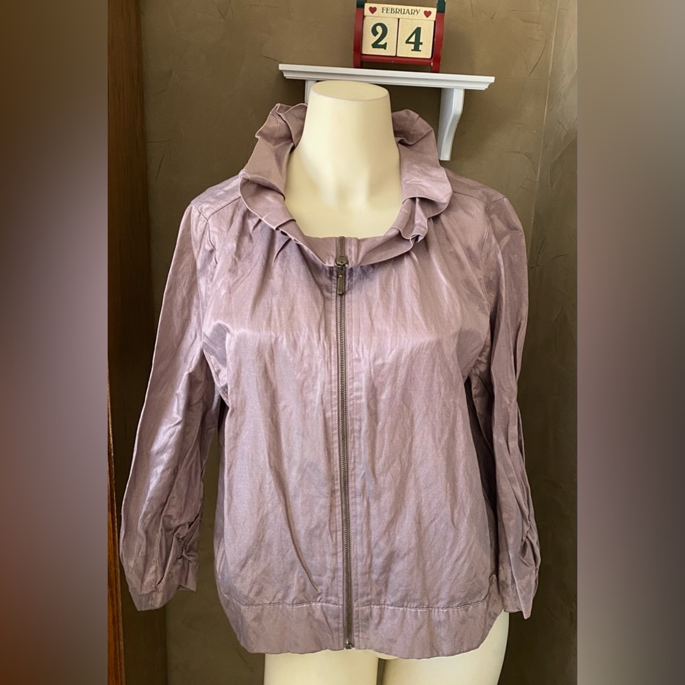 Ruby Rd. Zippered Jacket Shimmer 3/4 Sleeves Spring blazer Jacket lightweight